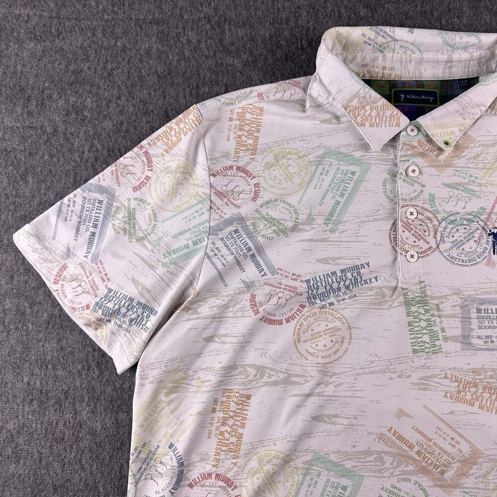 William Murray Performance Polo Mens XL Distillery Whiskey Bourbon Print Stretch - Picture 2 of 16